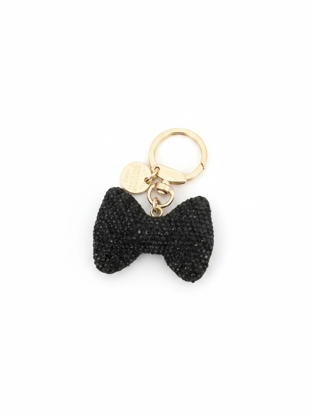 Black Crystal Bow Keyring with Gold Hardware